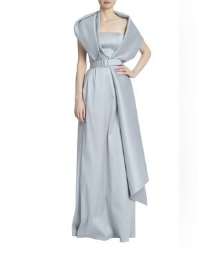 BADGLEY MISCHKA RETRO MOB  Gala GOWN WITH WRAP SILVER SAGE EG3621 SZ 4 STRAPLESS